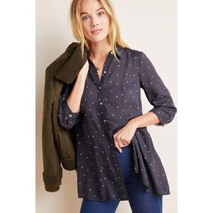 Maeve Anthropologie Monika Polka dots Navy Dots Tunic Top